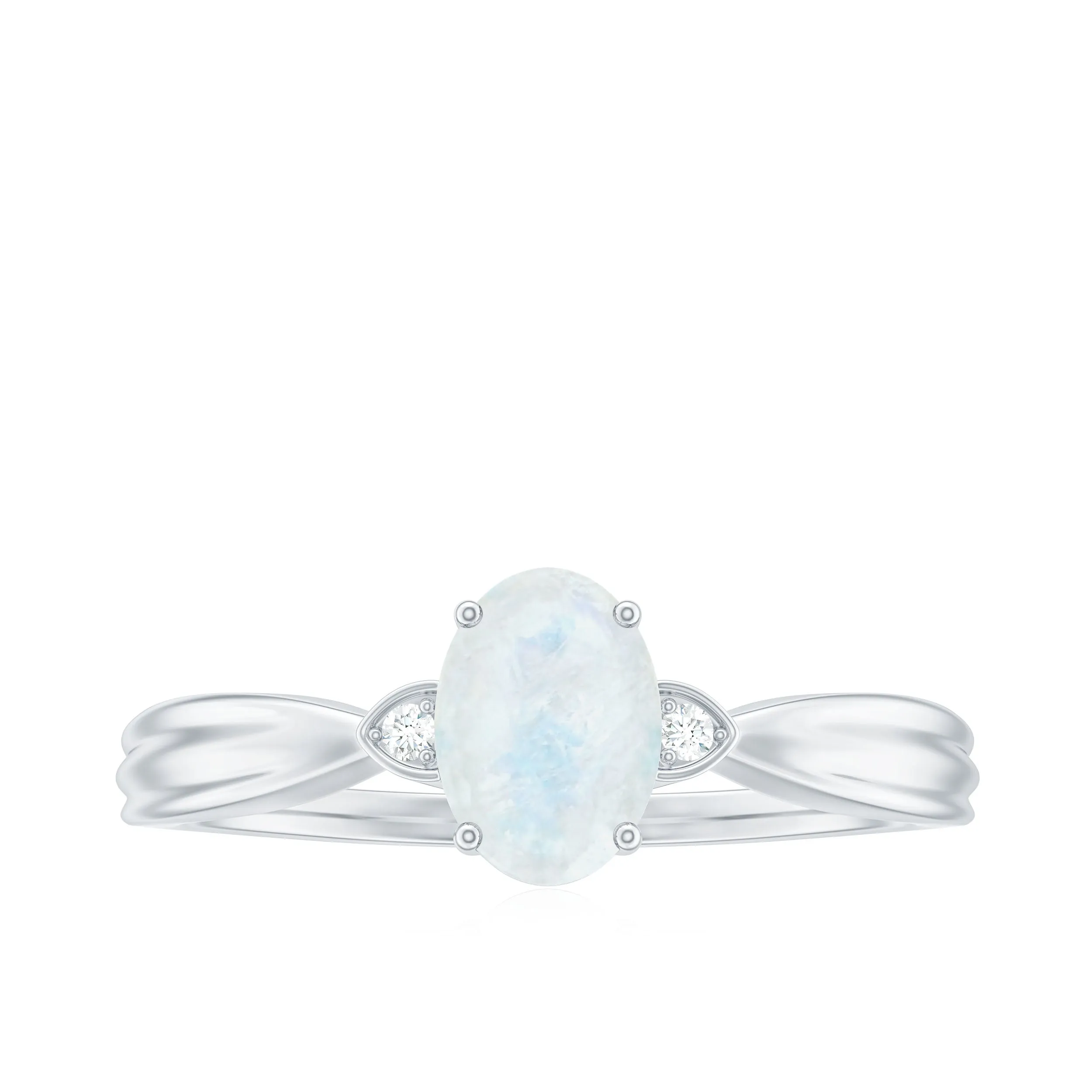 1 CT Oval Cut Moonstone Solitaire Ring with Diamond