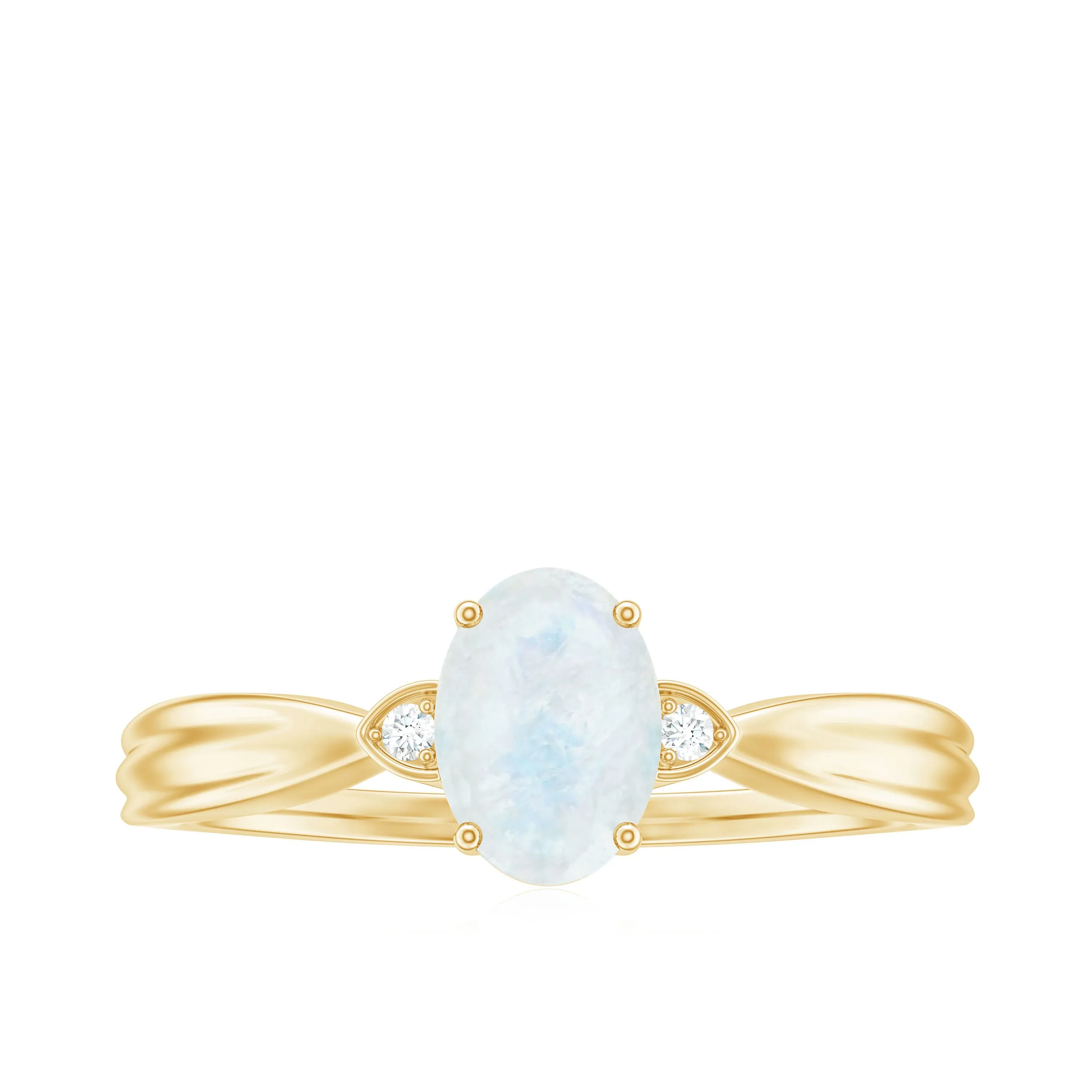 1 CT Oval Cut Moonstone Solitaire Ring with Diamond