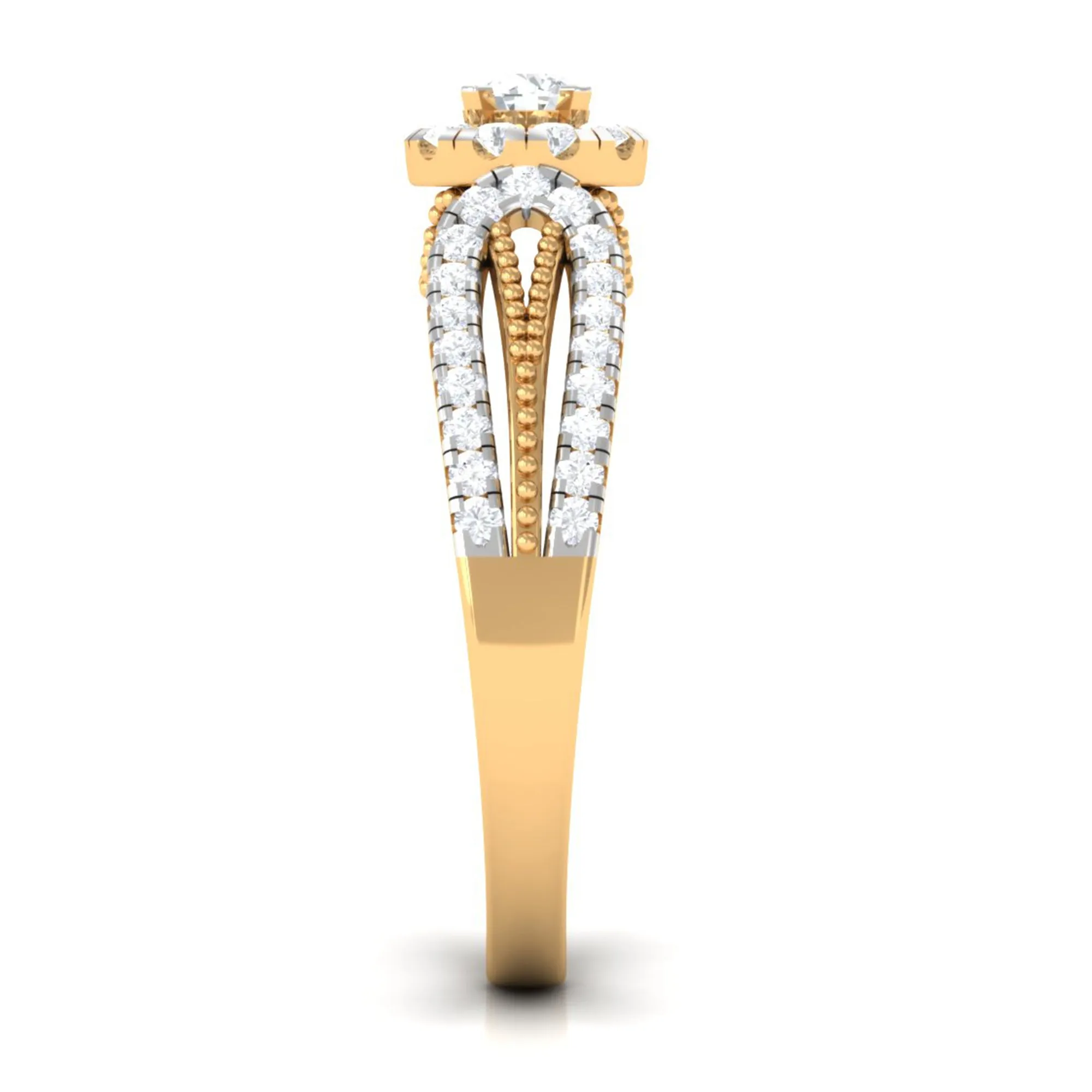 1 CT Split Shank Zircon Designer Engagement Ring with Beaded Gold