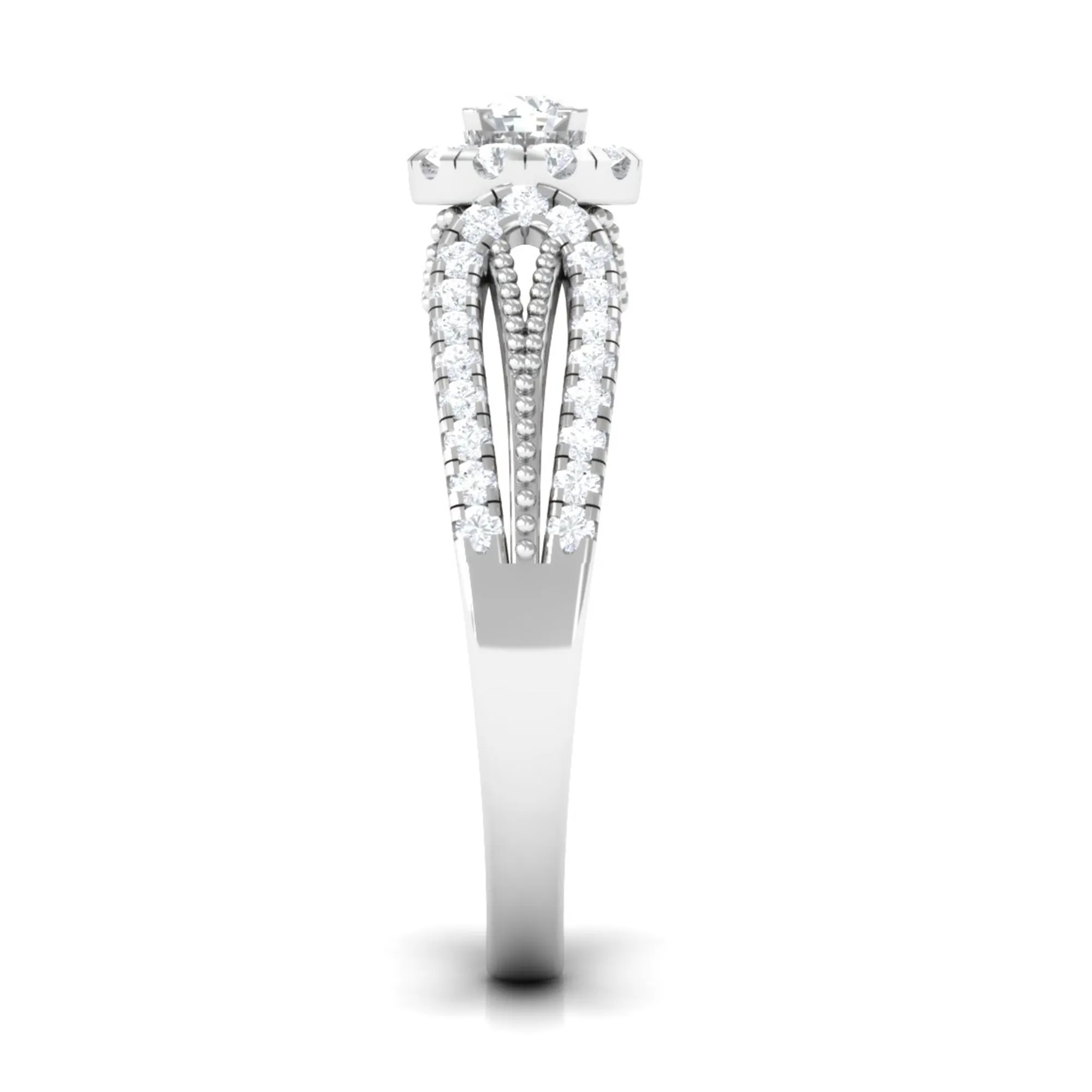 1 CT Split Shank Zircon Designer Engagement Ring with Beaded Gold
