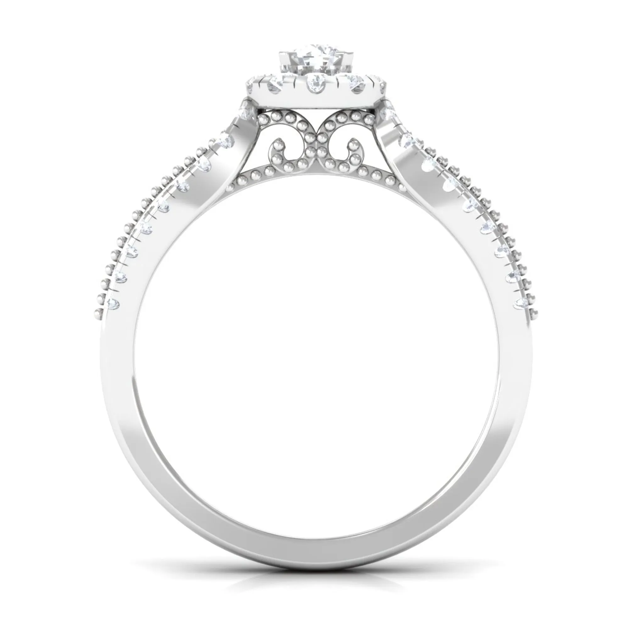 1 CT Split Shank Zircon Designer Engagement Ring with Beaded Gold