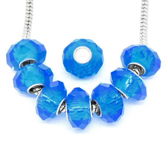 10 Faceted Murano Glass Charm European Bead Compatible for Most European Snake Chain Bracelet (Aquamarine)