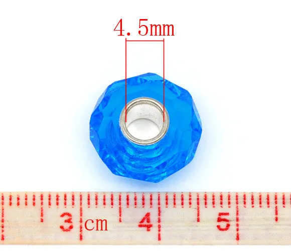10 Faceted Murano Glass Charm European Bead Compatible for Most European Snake Chain Bracelet (Aquamarine)