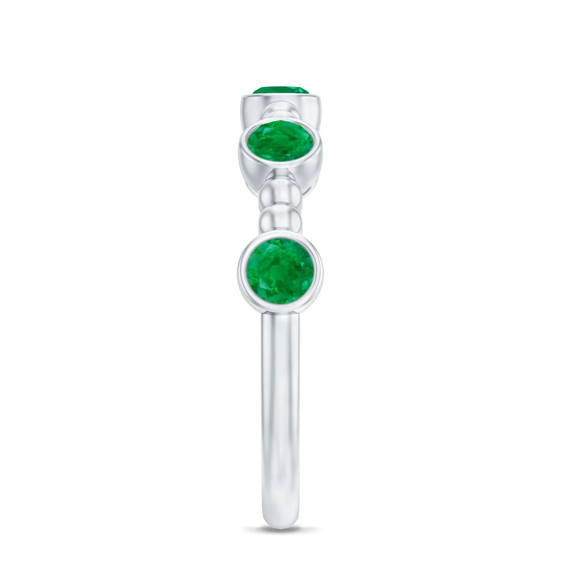 1/2 CT Bezel Set Emerald Gold Beaded Stackable Ring