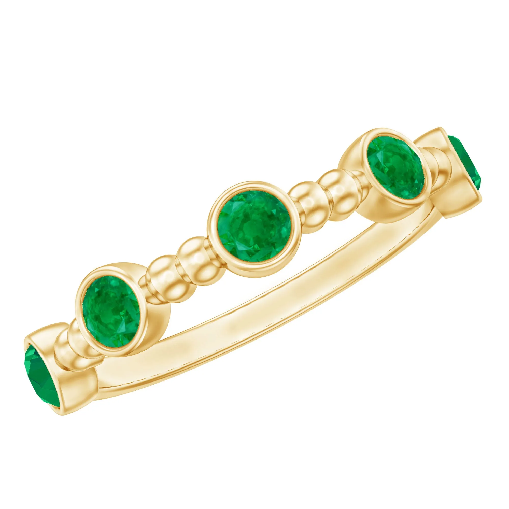 1/2 CT Bezel Set Emerald Gold Beaded Stackable Ring