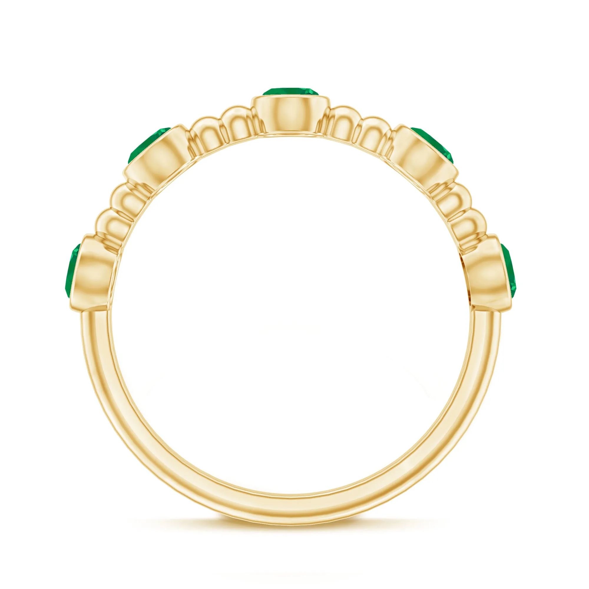 1/2 CT Bezel Set Emerald Gold Beaded Stackable Ring
