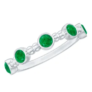 1/2 CT Bezel Set Emerald Gold Beaded Stackable Ring