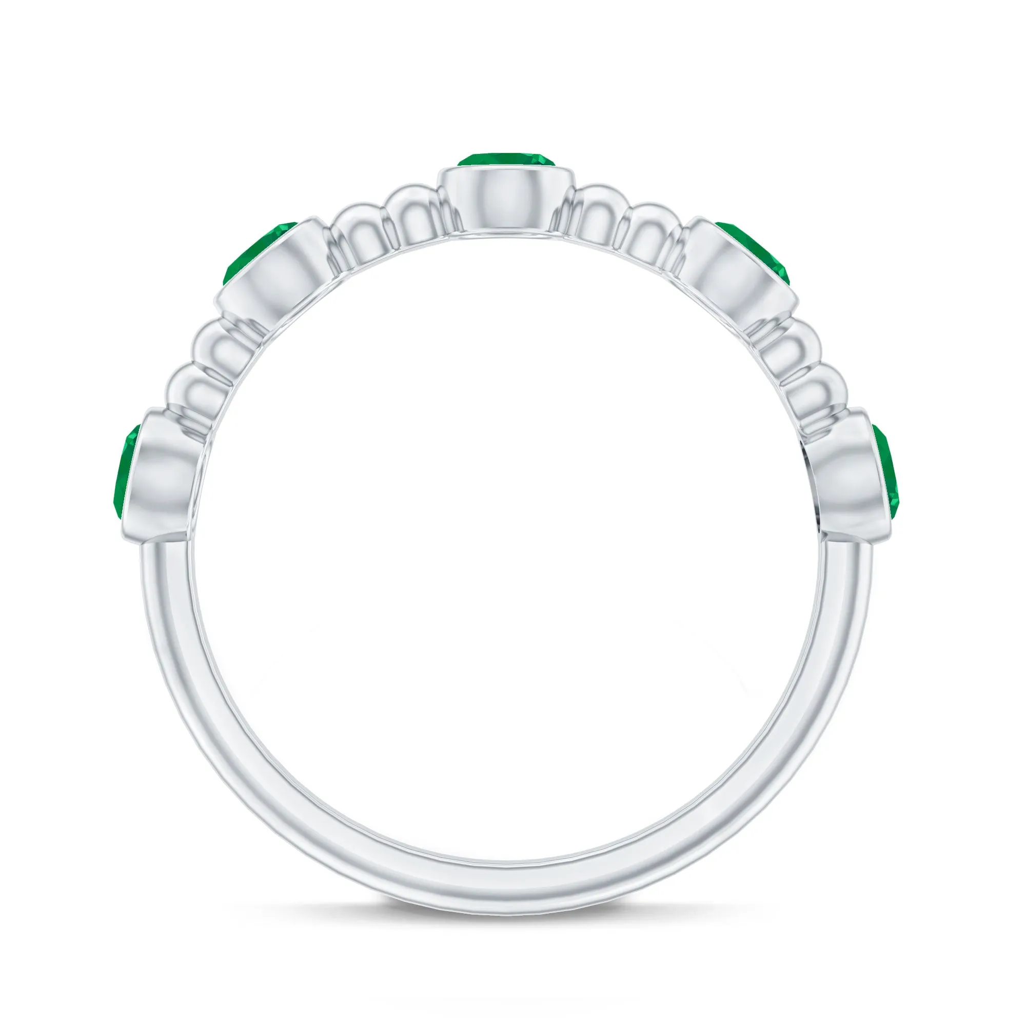 1/2 CT Bezel Set Emerald Gold Beaded Stackable Ring