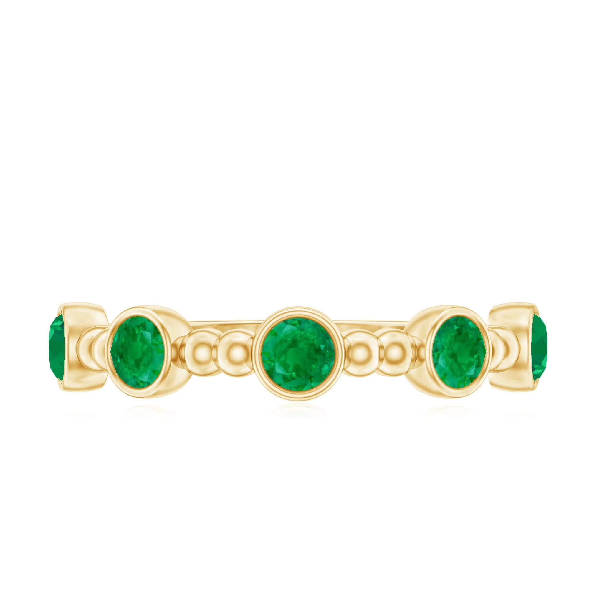1/2 CT Bezel Set Emerald Gold Beaded Stackable Ring