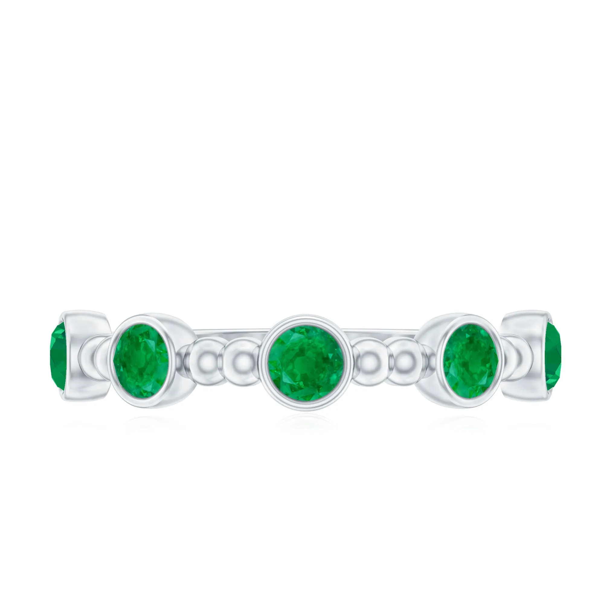 1/2 CT Bezel Set Emerald Gold Beaded Stackable Ring