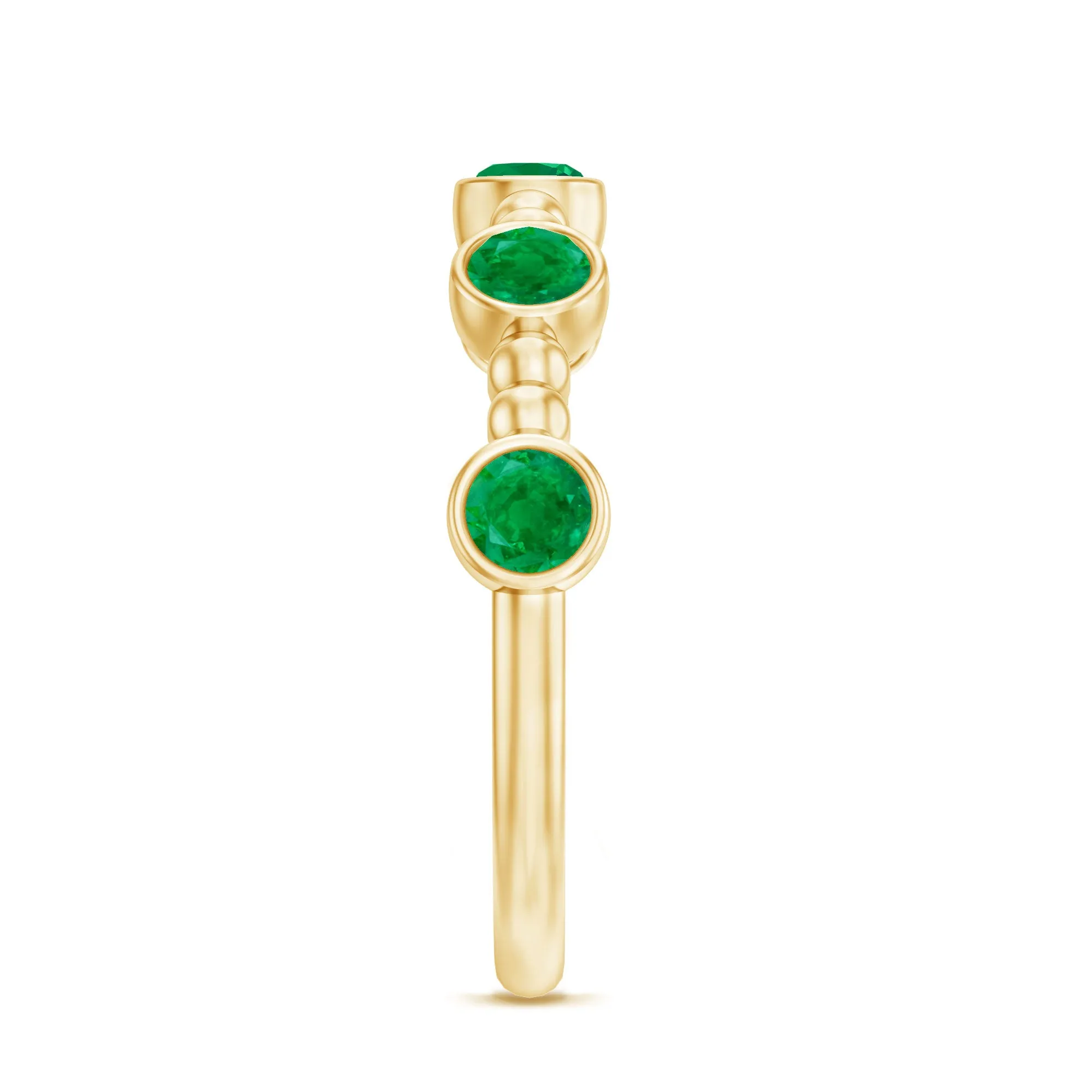 1/2 CT Bezel Set Emerald Gold Beaded Stackable Ring