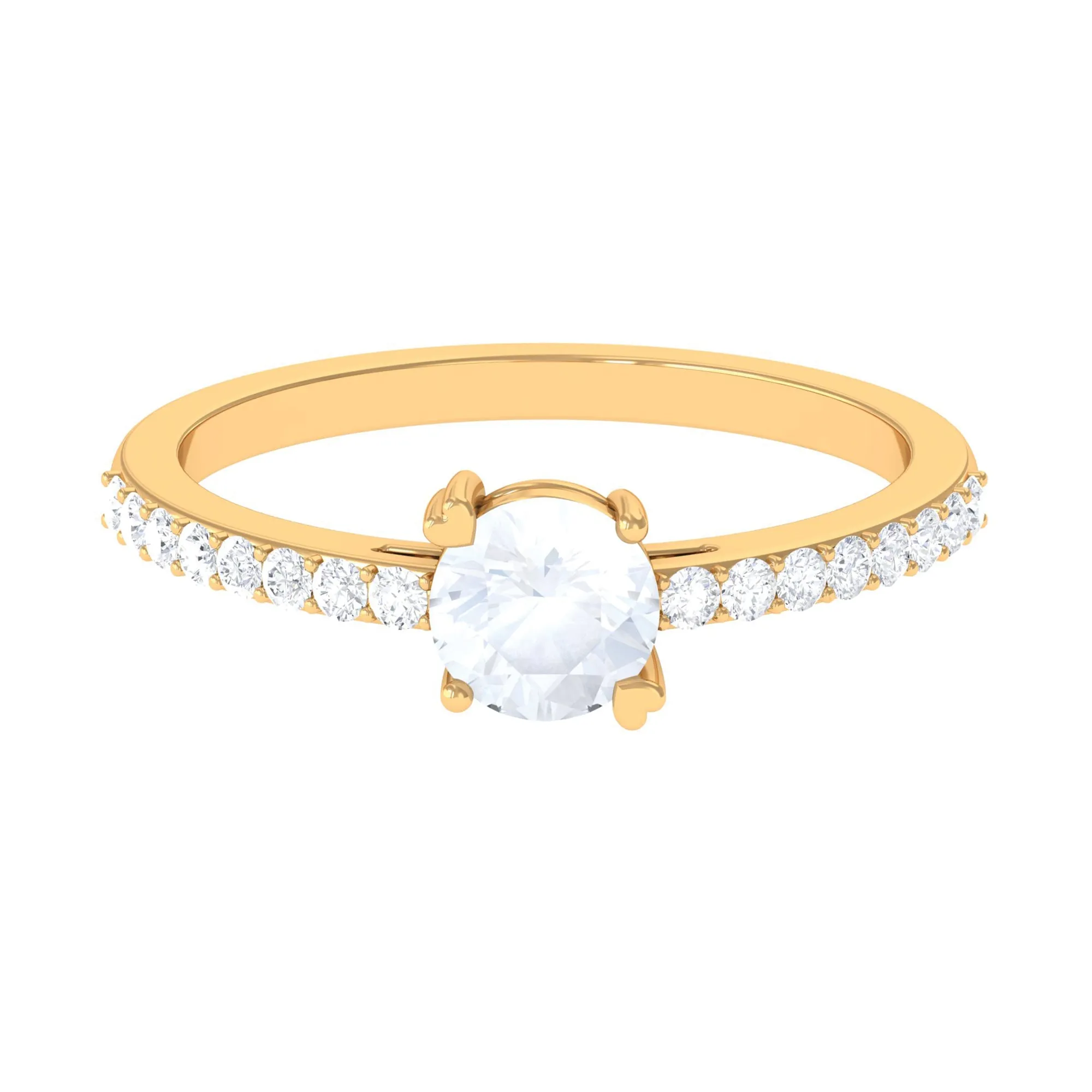 1.25 CT Natural Moonstone Solitaire Promise Ring with Diamond