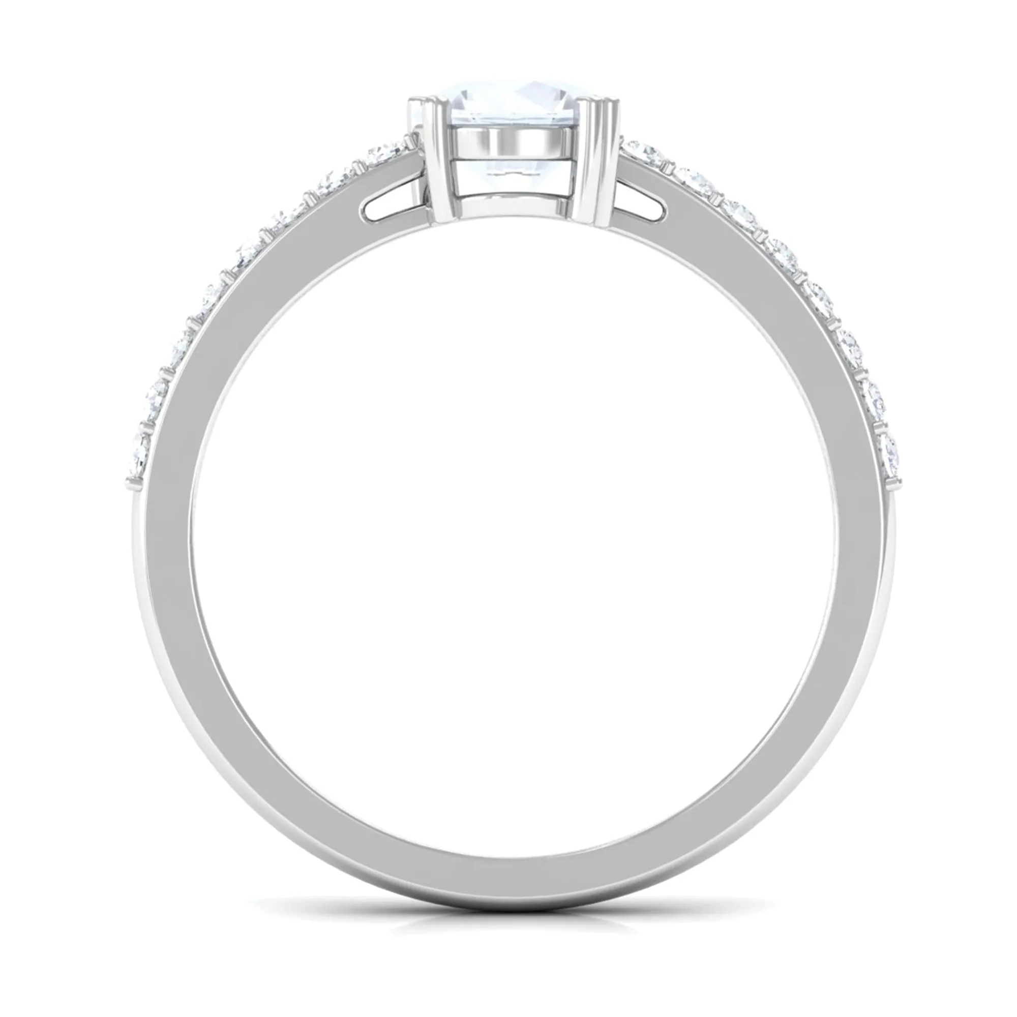 1.25 CT Natural Moonstone Solitaire Promise Ring with Diamond