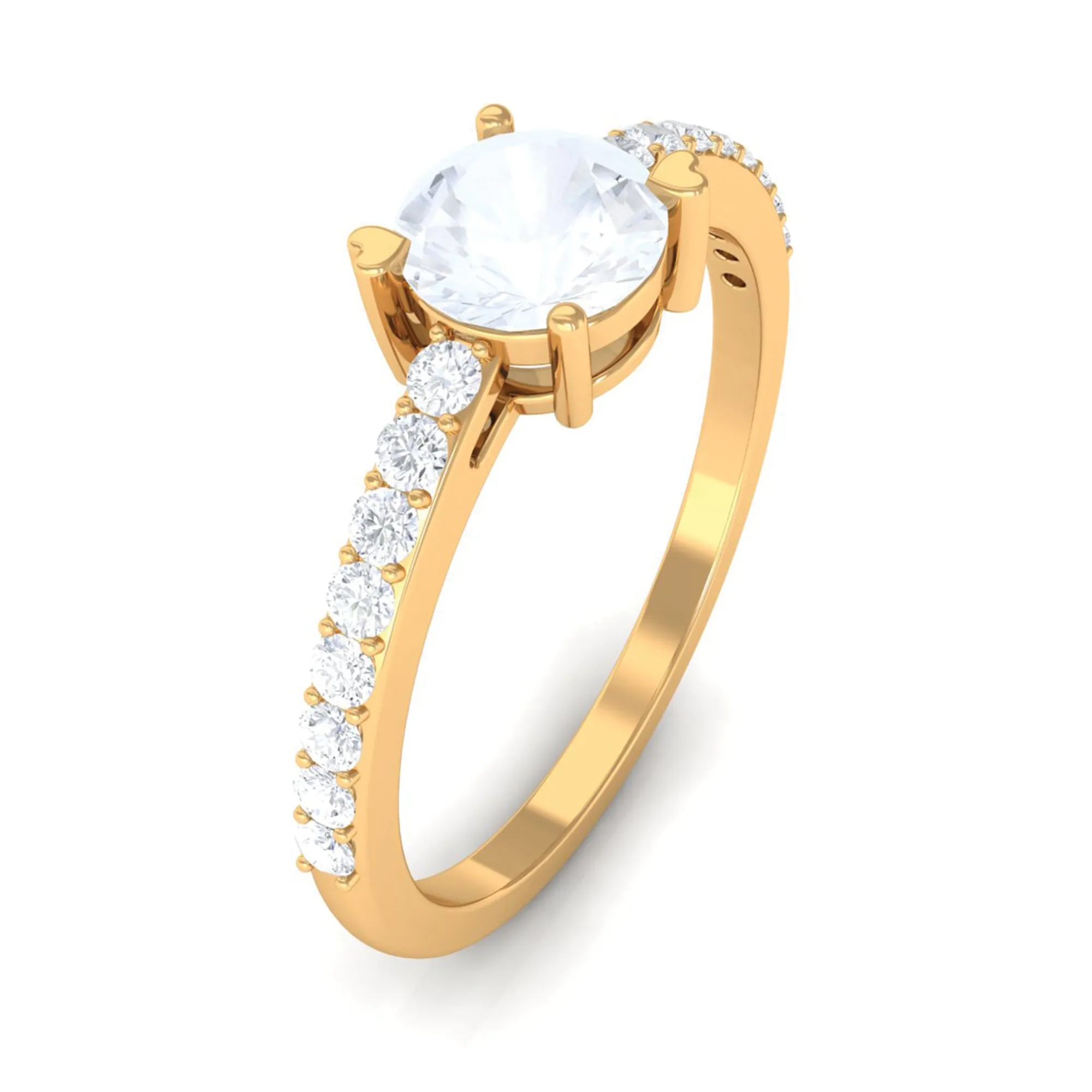 1.25 CT Natural Moonstone Solitaire Promise Ring with Diamond