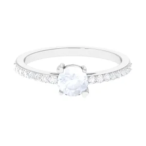 1.25 CT Natural Moonstone Solitaire Promise Ring with Diamond