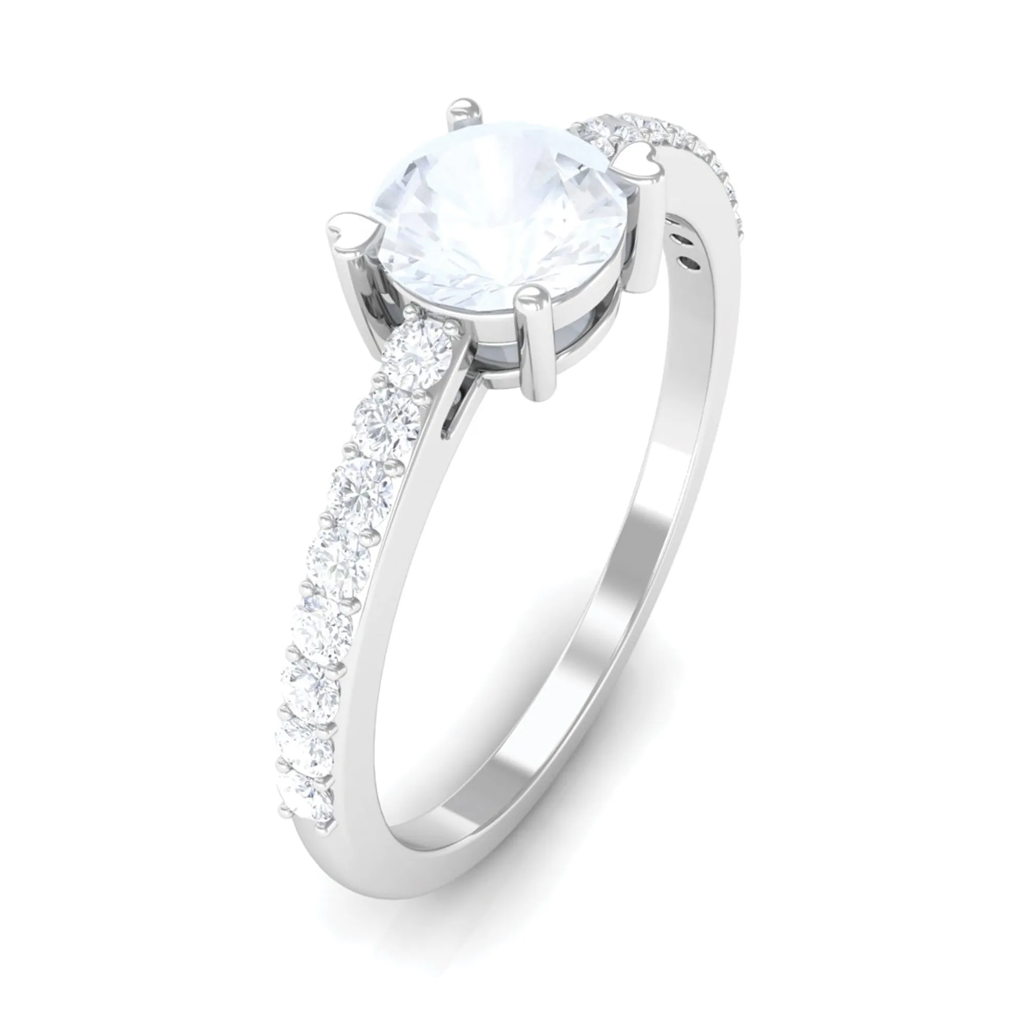 1.25 CT Natural Moonstone Solitaire Promise Ring with Diamond
