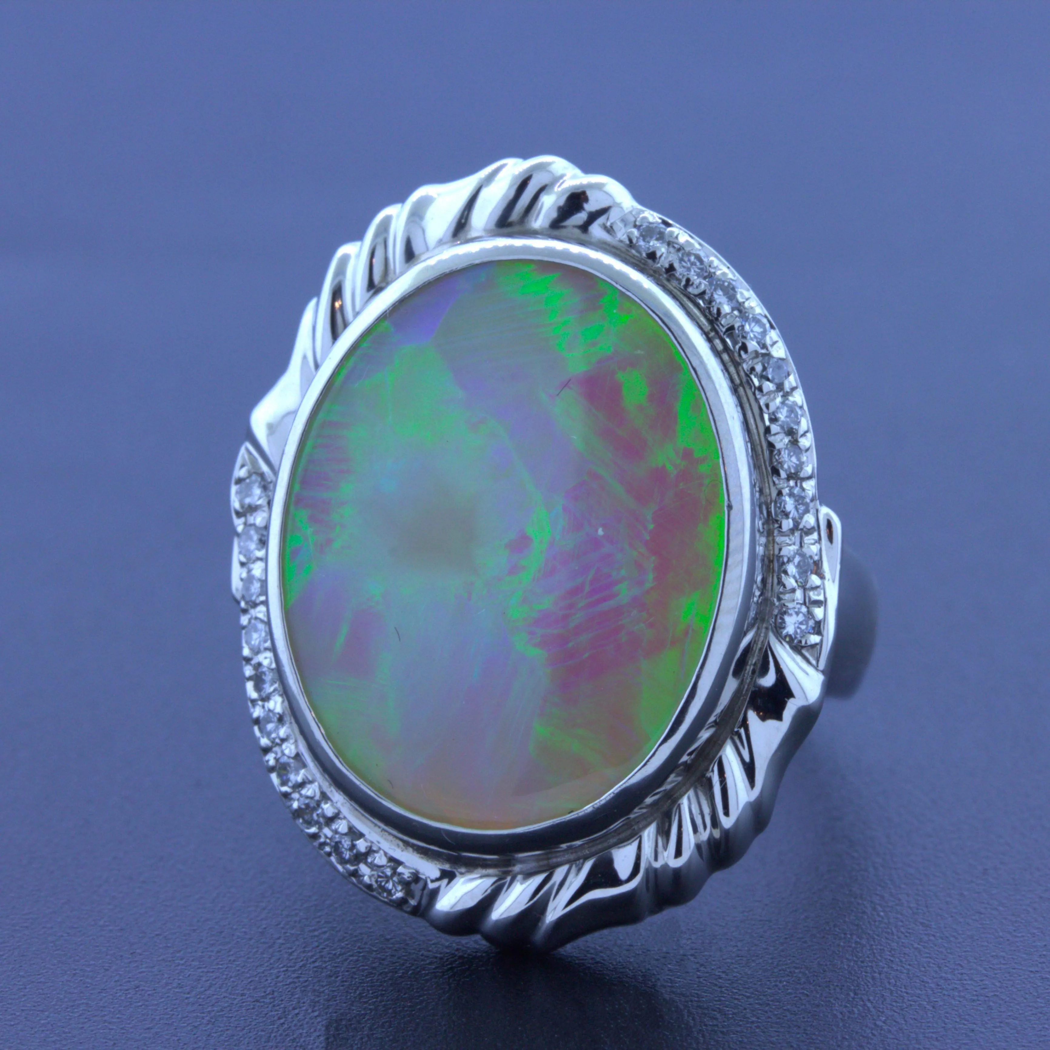 12.56 Carat Australian Opal Diamond Platinum Ring