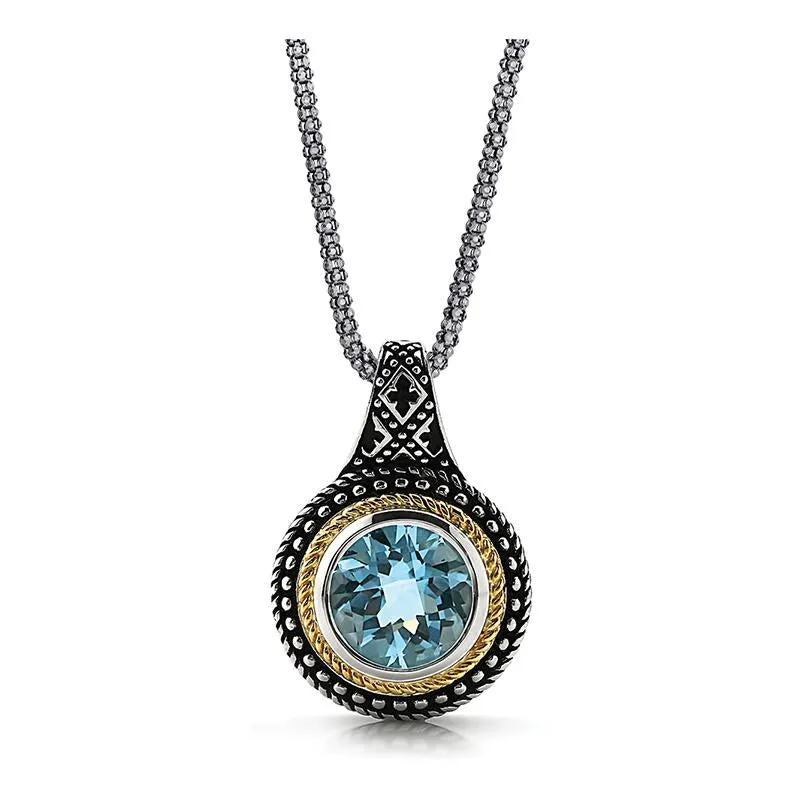 14K And 925 Sterling Silver Pendant With Blue Topaz (141P114808BT)