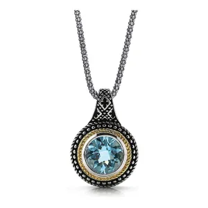 14K And 925 Sterling Silver Pendant With Blue Topaz (141P114808BT)