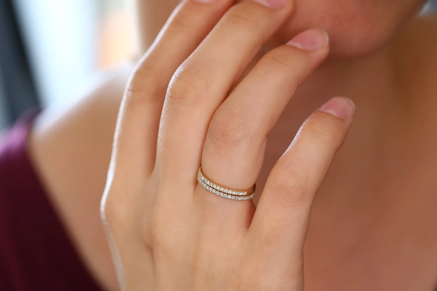 14K Gold 1.5MM Half Eternity Diamond Ring