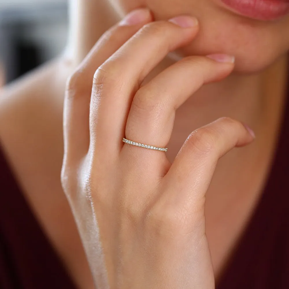 14K Gold 1.5MM Half Eternity Diamond Ring