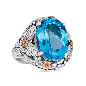 14K Gold and 925 Sterling Sliver Ring with Blue Topaz (145NR9158BTPBT)