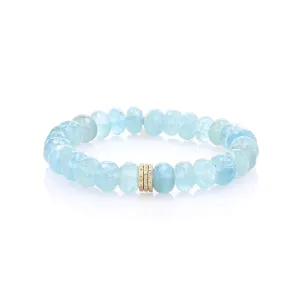 14K Gold Aquamarine Faceted Bracelet with 3 Diamond Rondelles - 10mm