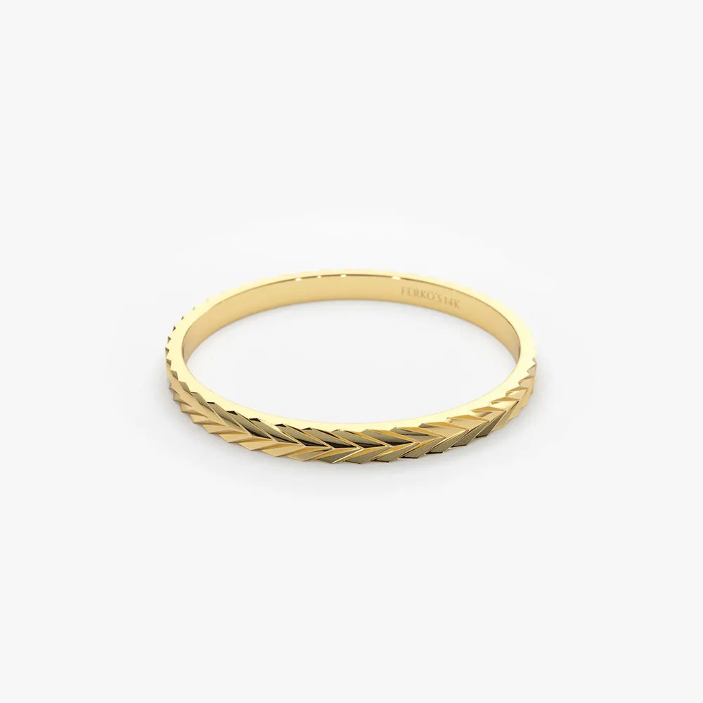 14K Gold Chevron Herringbone Eternity Cut Ring
