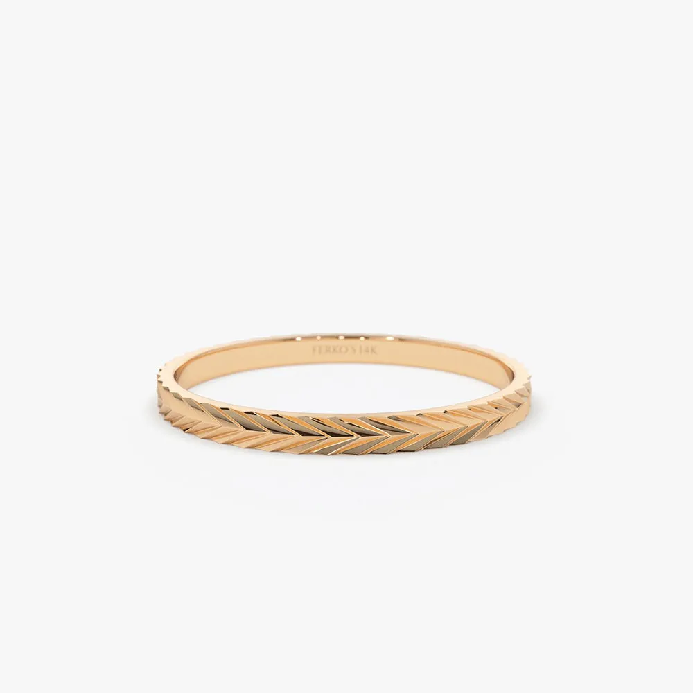 14K Gold Chevron Herringbone Eternity Cut Ring