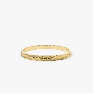 14K Gold Chevron Herringbone Eternity Cut Ring