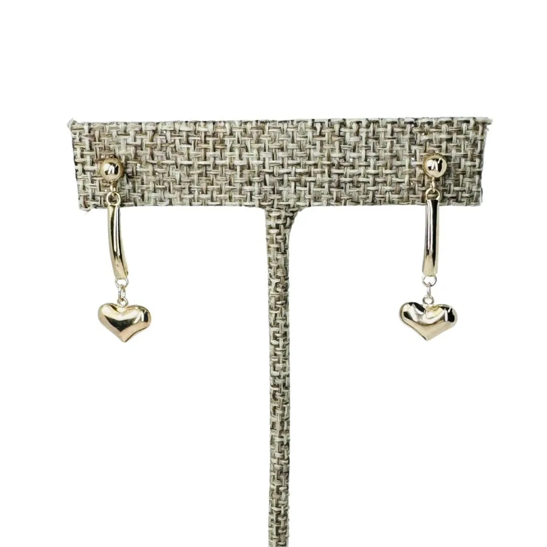 14k Gold Heart Ball Bar Dangle Earrings