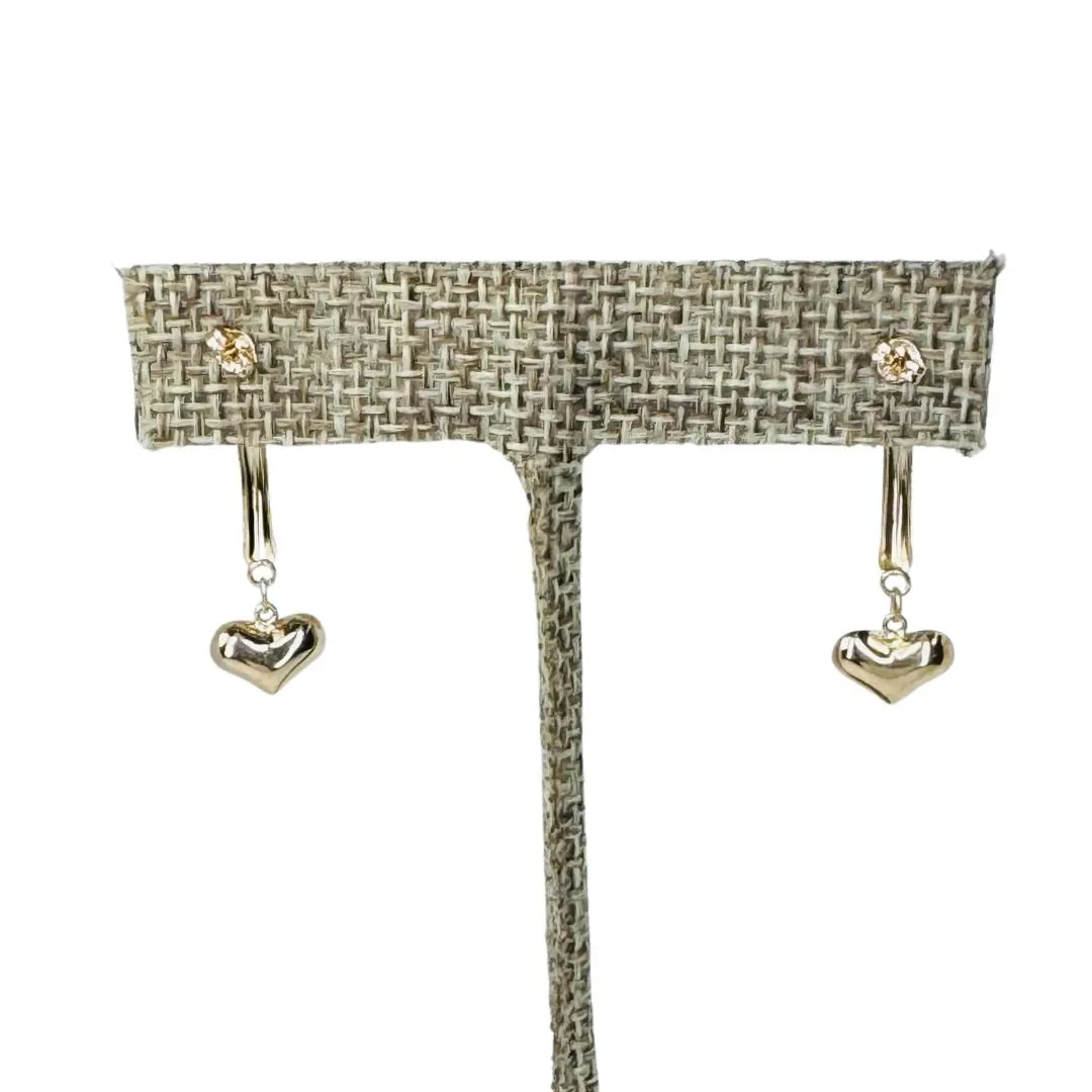 14k Gold Heart Ball Bar Dangle Earrings