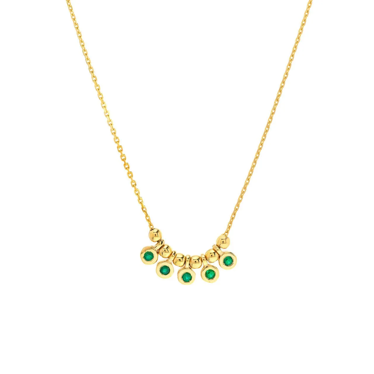14K Gold Mini Emerald Bezel and Bead Pendant