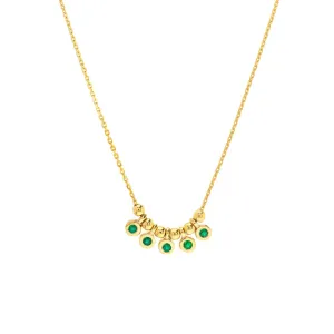 14K Gold Mini Emerald Bezel and Bead Pendant