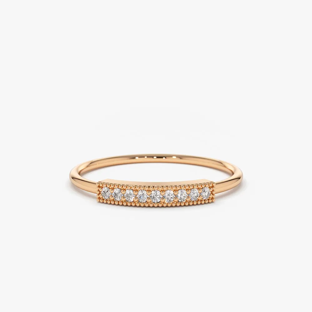 14K Gold Single Row Pave Diamond Ring