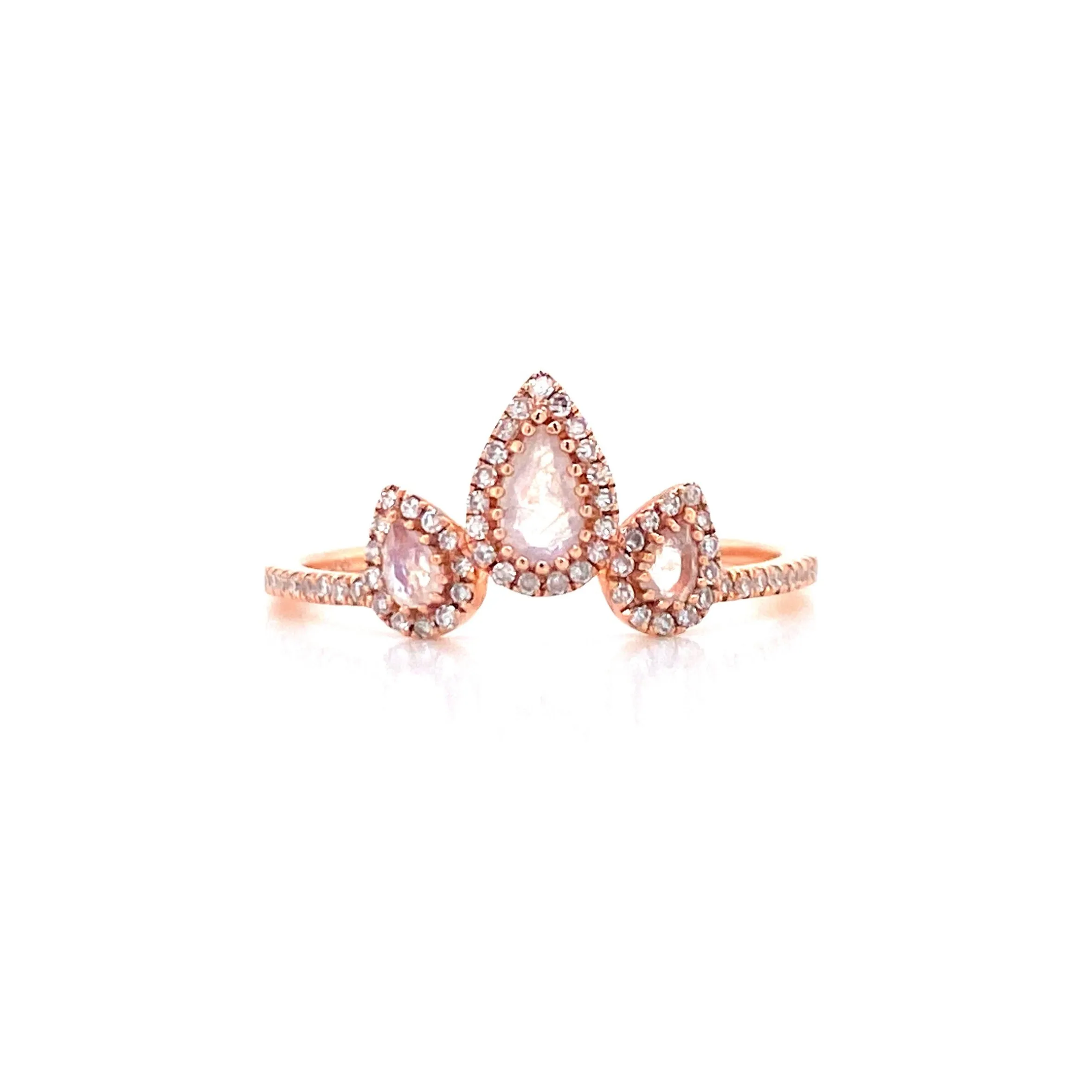 14K Rose Gold Diamond   Pear Shape Moonstone Ring