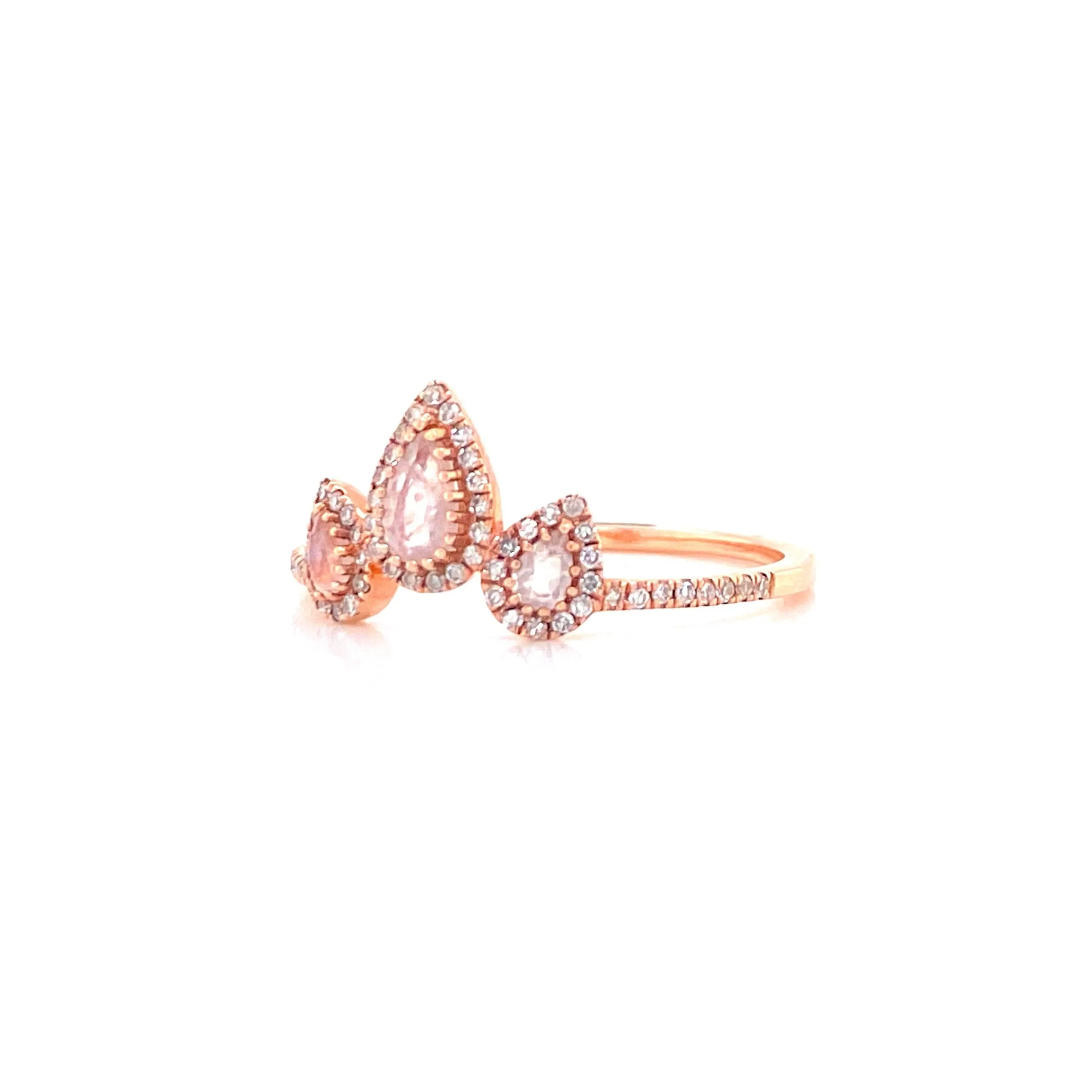 14K Rose Gold Diamond   Pear Shape Moonstone Ring