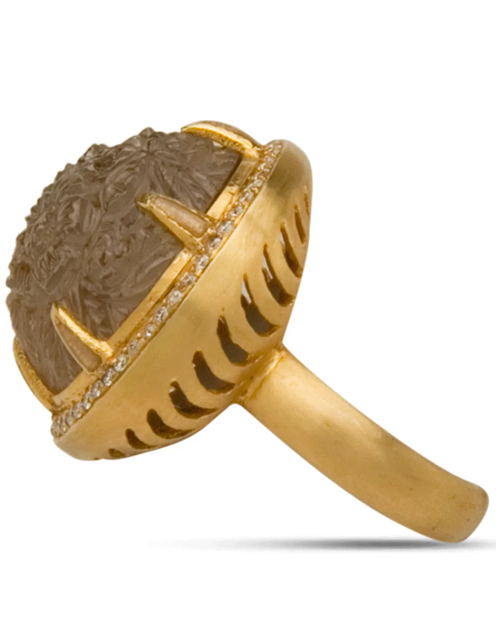 14k Smokey Topaz in Yellow Gold with White Diamond Pave in Yellow Gold Daisy Ring