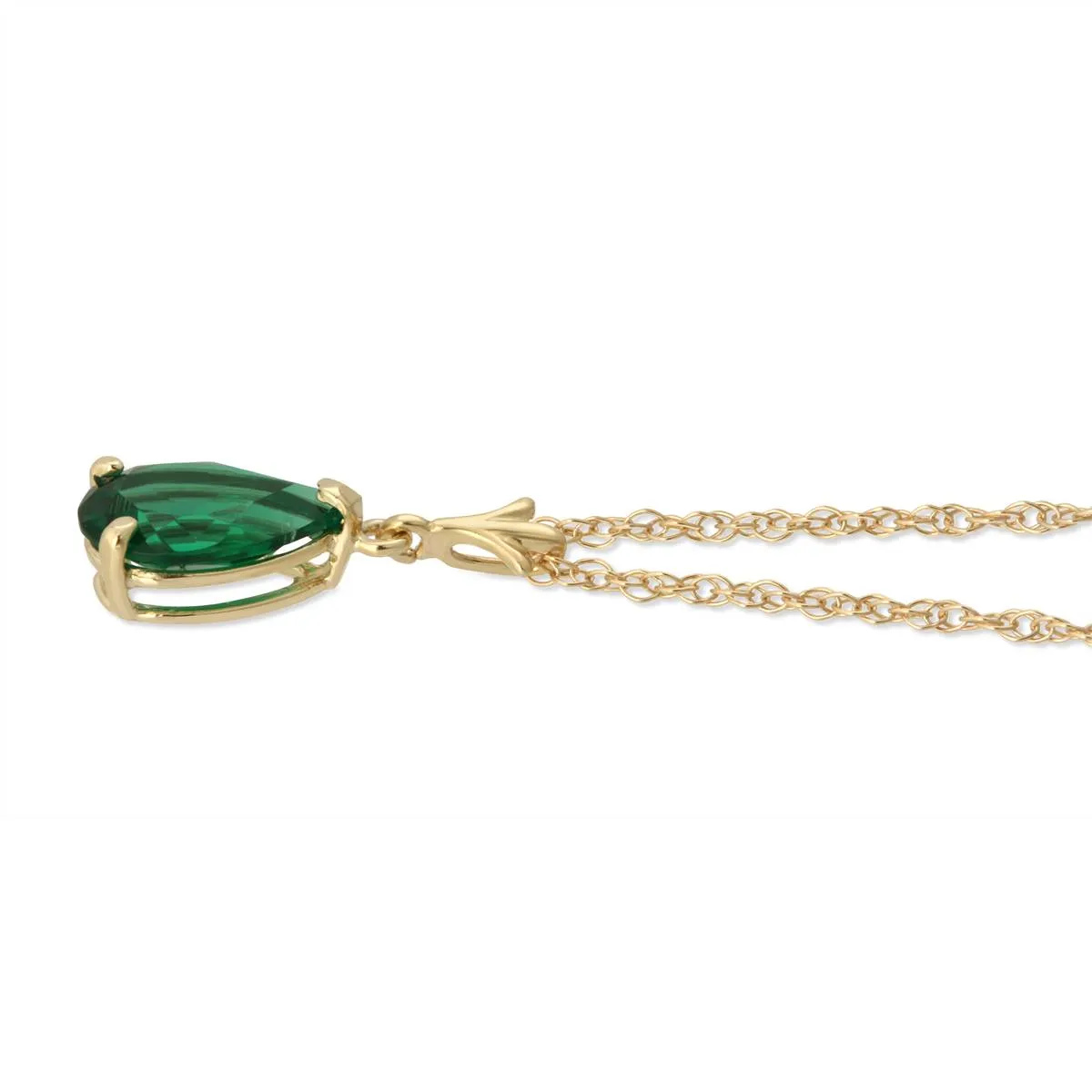 14K Solid Yellow Gold Necklace With Pear Shape 1.00 ctw High Polished Genuine Emerald - Grade AAA