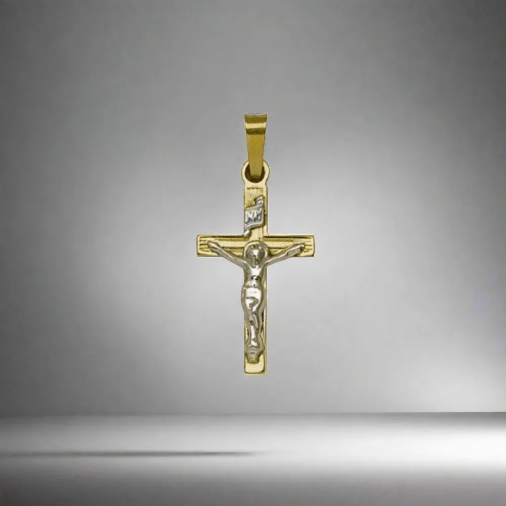 14K TT Gold Solid Small Crucifix 1.1grms