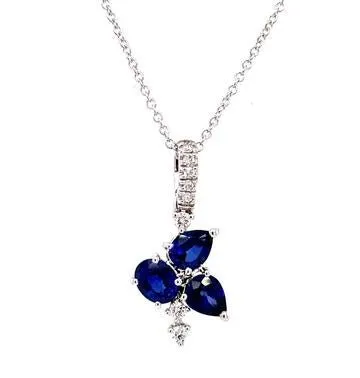 14K W Gold 0.09ctw Diamonds and 1.10ctw Sapphire Pendant