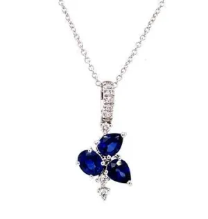 14K W Gold 0.09ctw Diamonds and 1.10ctw Sapphire Pendant