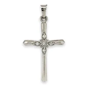 14K W Gold Hollow Diamond Cross 27.9mm x 17mm