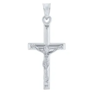 14K White Gold Polished Religious Cross Tubular Crucifix Pendant