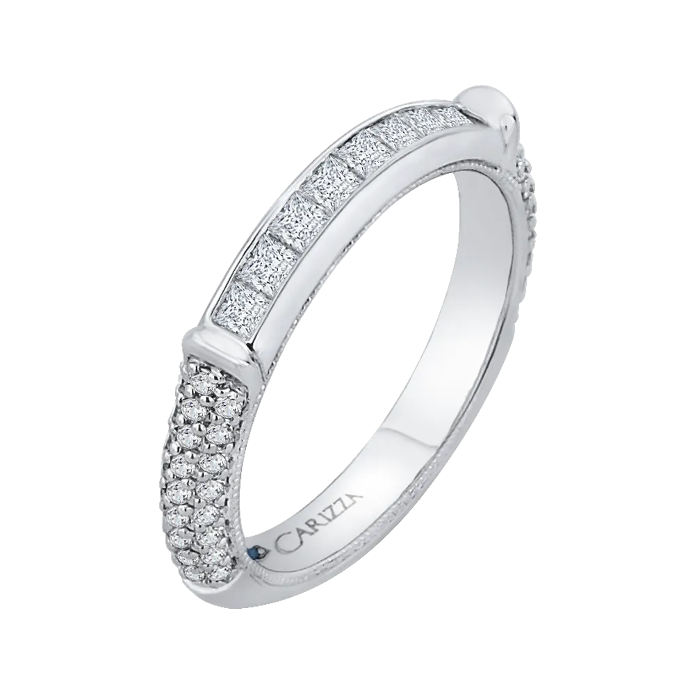 14K White Gold Princess & Round Diamond Wedding Band