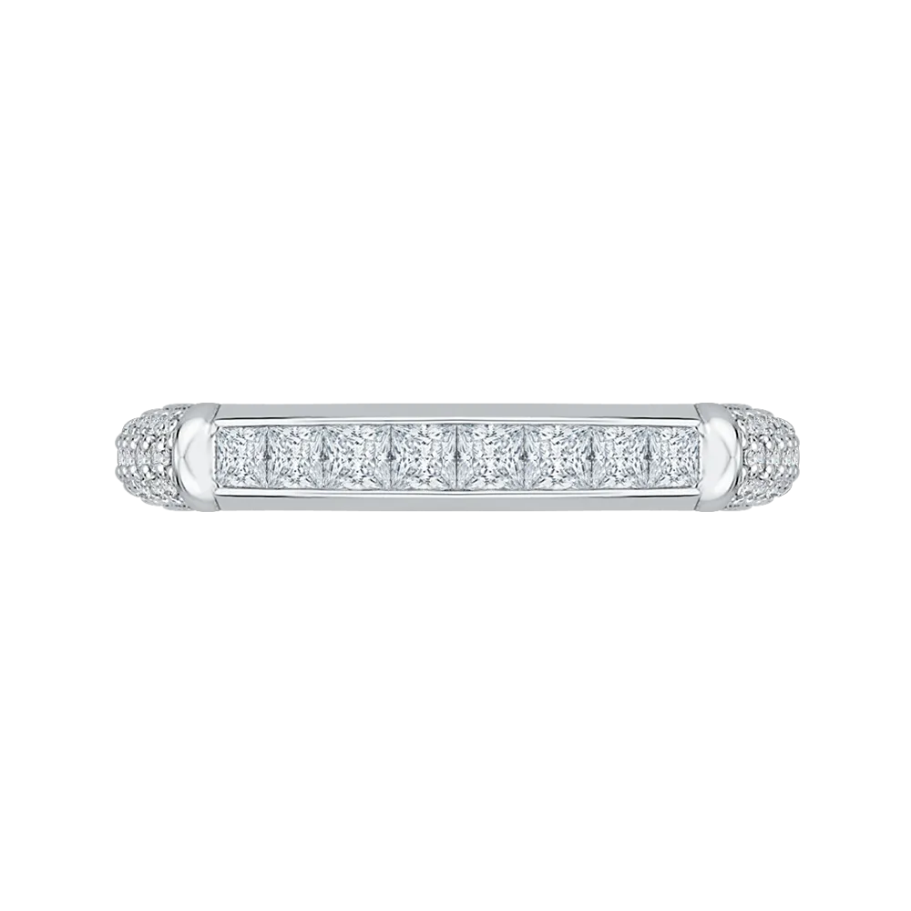 14K White Gold Princess & Round Diamond Wedding Band