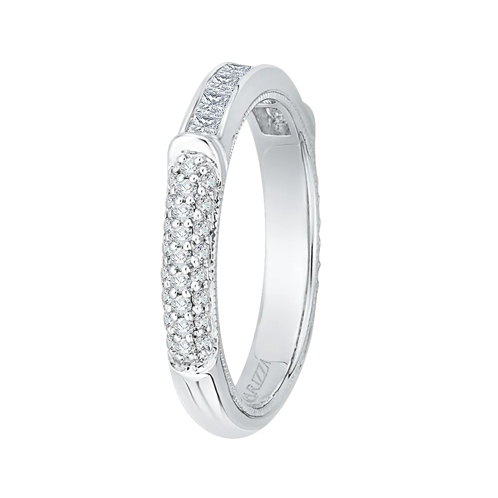 14K White Gold Princess & Round Diamond Wedding Band