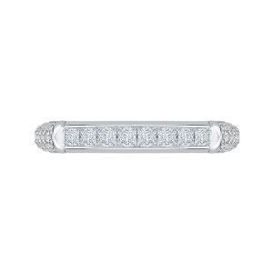 14K White Gold Princess & Round Diamond Wedding Band