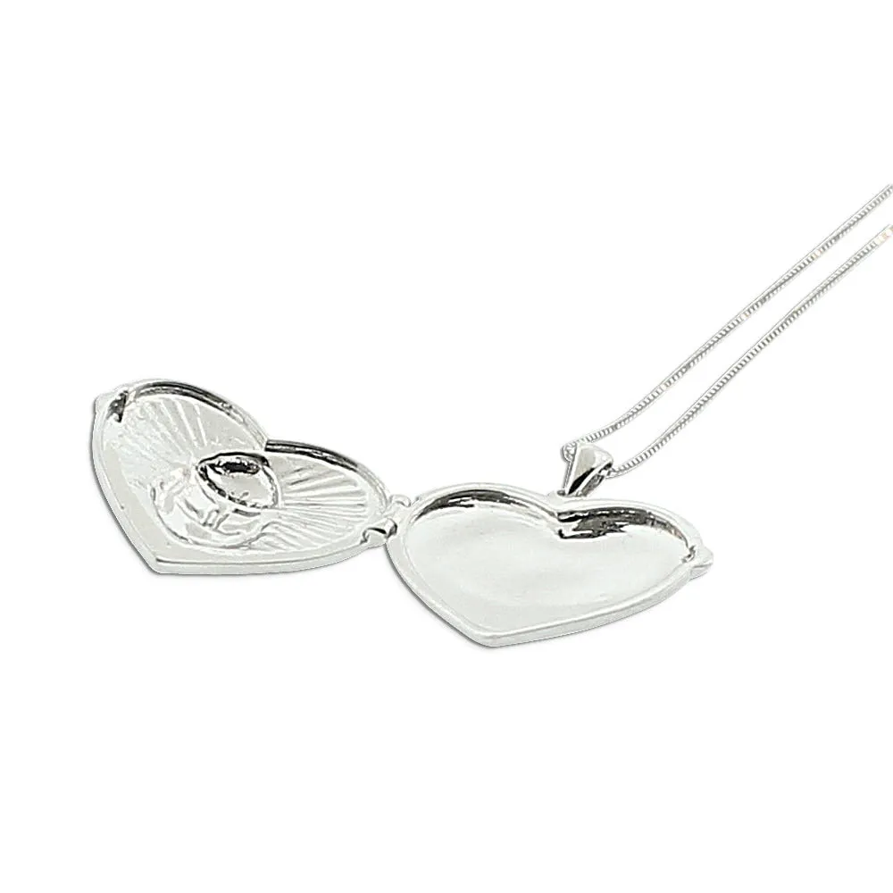 14K White Gold Religious Jesus Love Heart Locket Pendant Necklace, 18"
