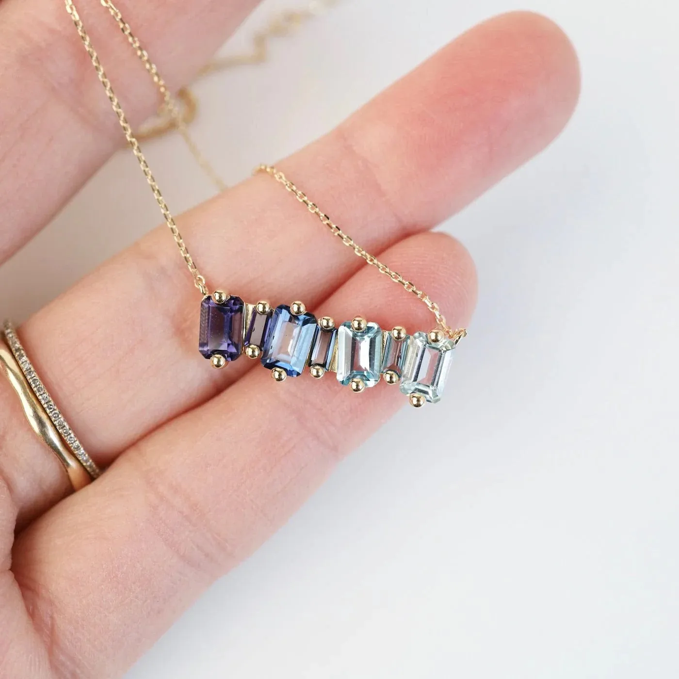 14K YELLOW GOLD BLUE TOPAZ FIRECRACKER NECKLACE